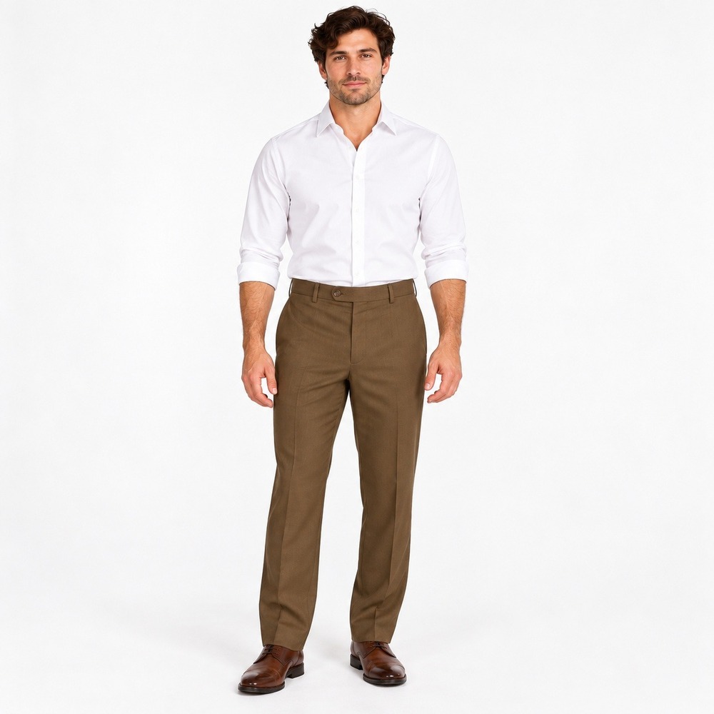 Pronto Uomo Couture Brown 100% Wool Dress Pants Mens 42 Flat Front RN 77219